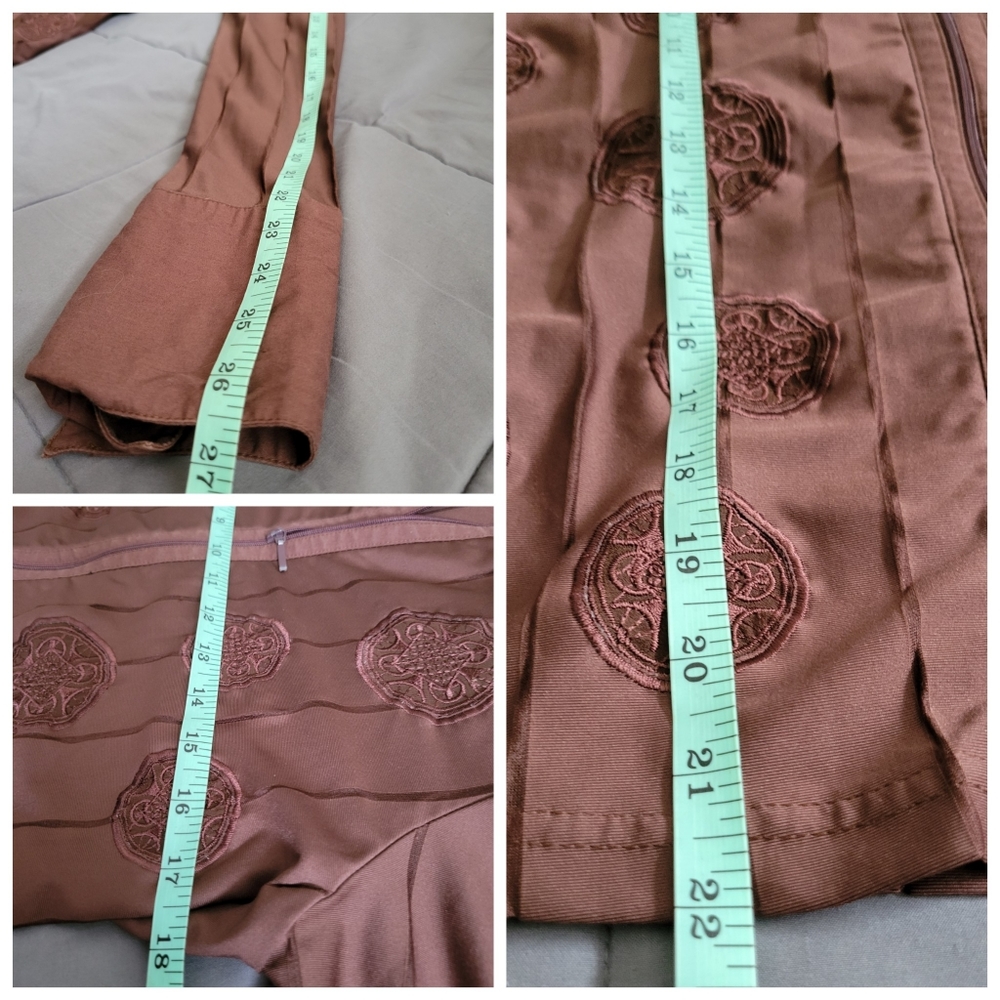 Stera | EUC Pretty Brown Asian Inspo Embroidered Zip Up Top (SIZE M) - Picture 14 of 14